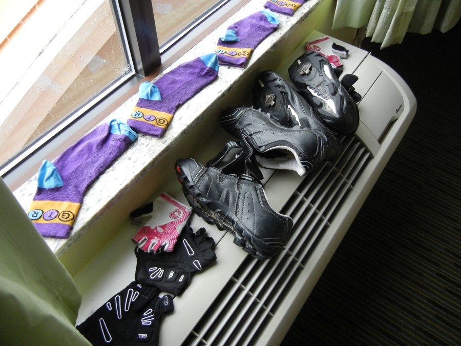 Soggy clothing dries in Waycross.