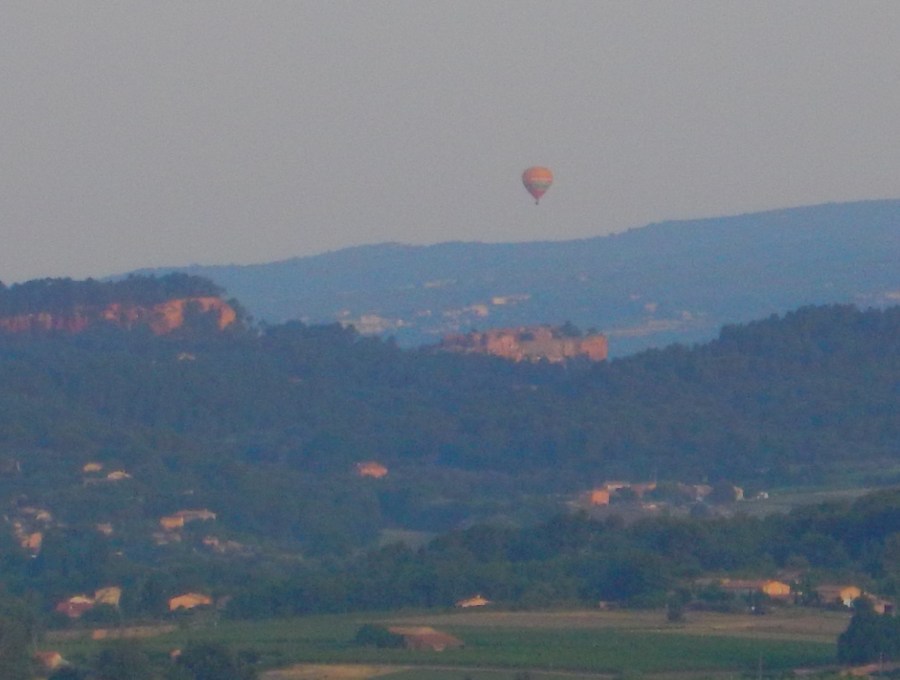 red cliffs of Roussillon - left, ballon over village - right