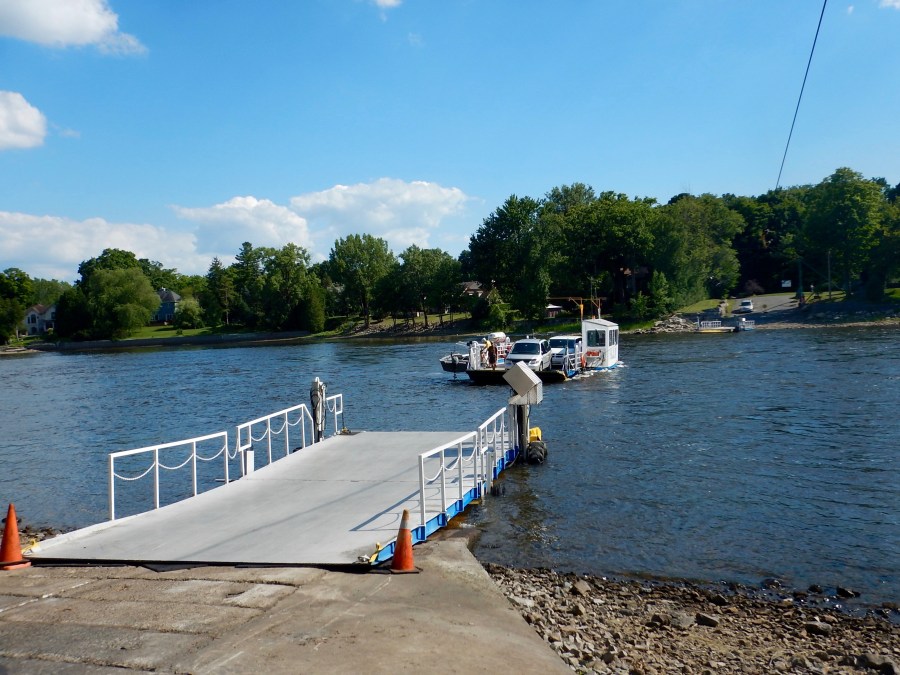 ferry across the small, but strong Prairies River. Notice the cable above to keep up from going down river