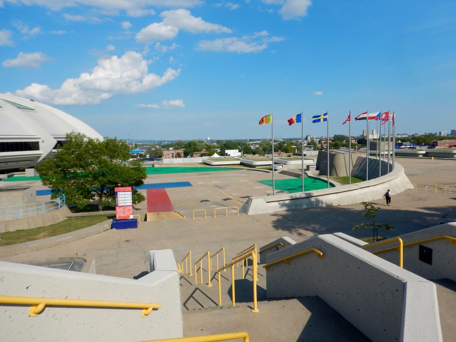 world flags and concrete